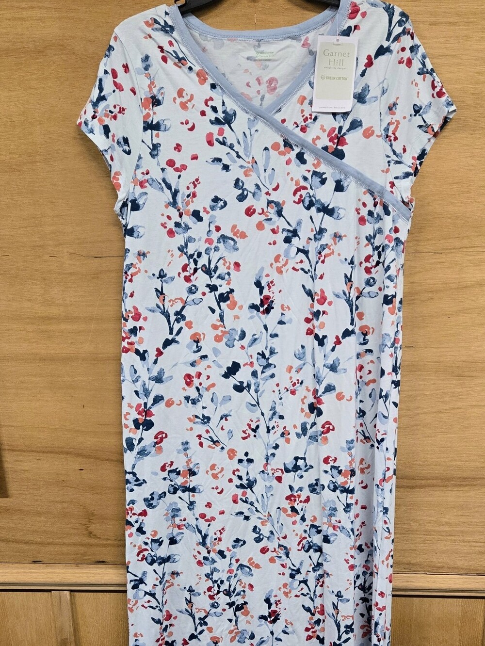 Garnet Hill Blue Floral Short-Sleeve Nightgown